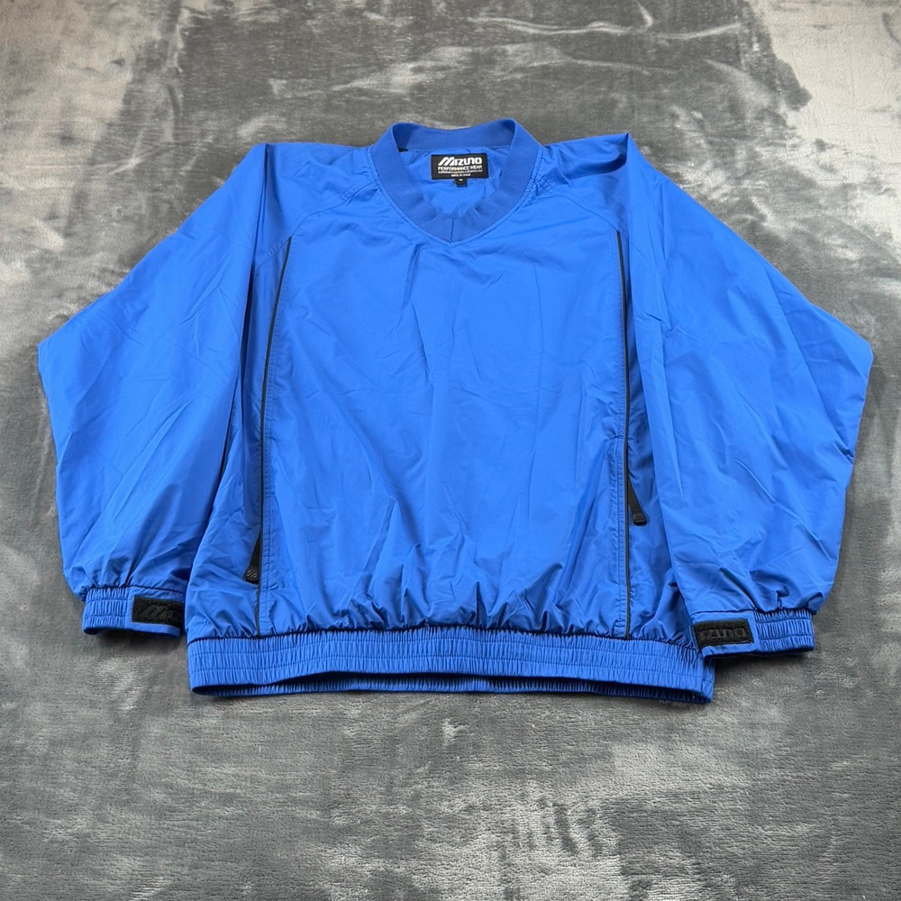 Mizuno Performance Wear Mens Blue V-Neck Mesh Lined Windbreaker Pullover Medium